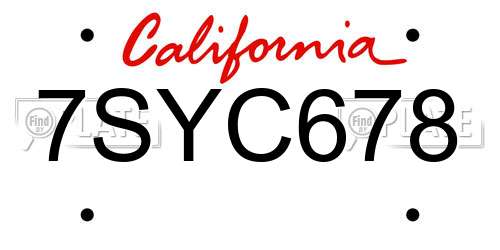 7SYC678 California License Plate