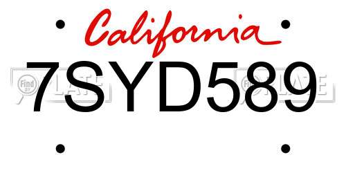 7SYD589 California License Plate