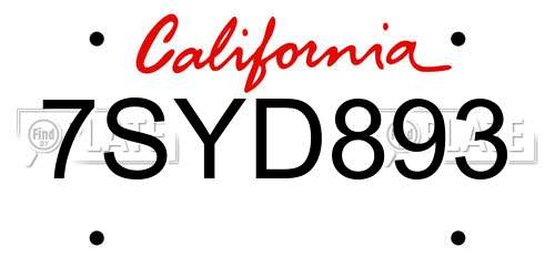 7SYD893 California License Plate