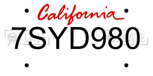 7SYD980 California License Plate