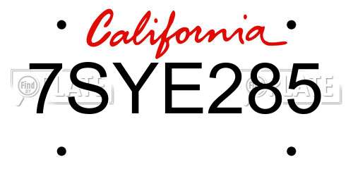 7SYE285 California License Plate