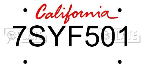 7SYF501 California License Plate