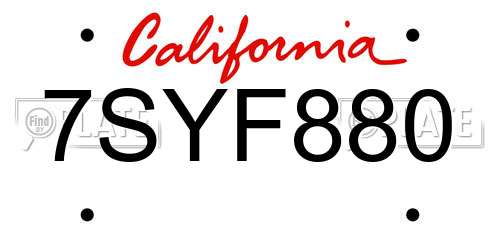 7SYF880 California License Plate