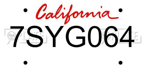 7SYG064 California License Plate