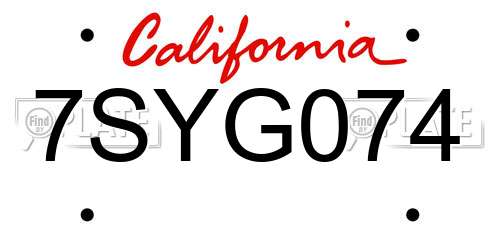 7SYG074 California License Plate