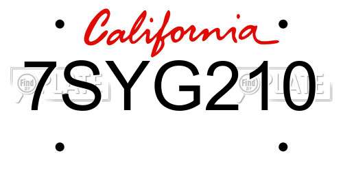7SYG210 California License Plate