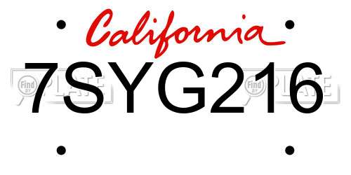 7SYG216 California License Plate