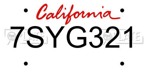 7SYG321 California License Plate