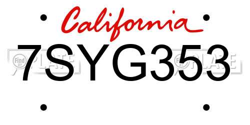 7SYG353 California License Plate