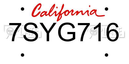 7SYG716 California License Plate