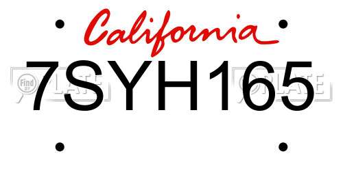 7SYH165 California License Plate