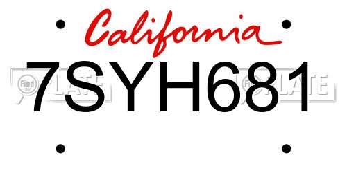 7SYH681 California License Plate