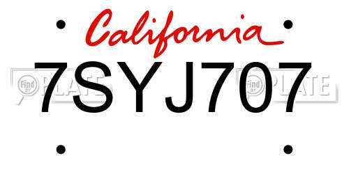 7SYJ707 California License Plate