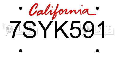 7SYK591 California License Plate