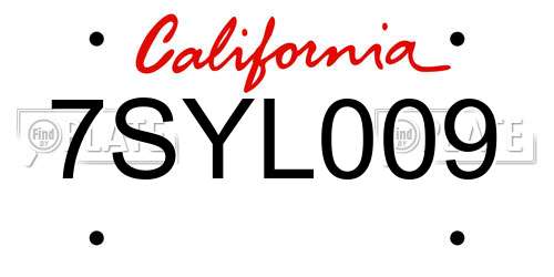7SYL009 California License Plate