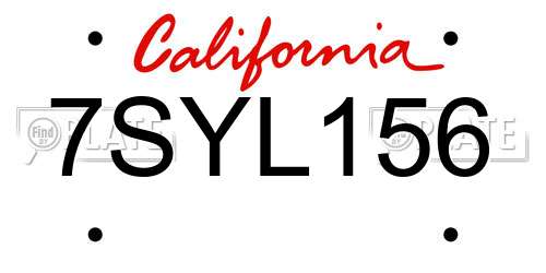 7SYL156 California License Plate
