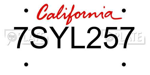 7SYL257 California License Plate