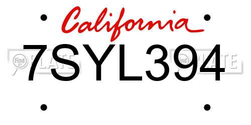 7SYL394 California License Plate