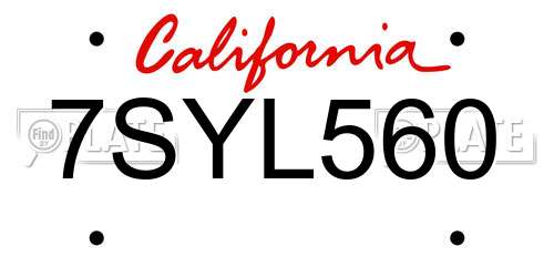 7SYL560 California License Plate
