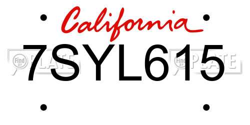 7SYL615 California License Plate