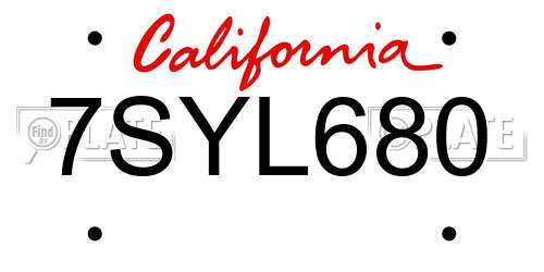 7SYL680 California License Plate