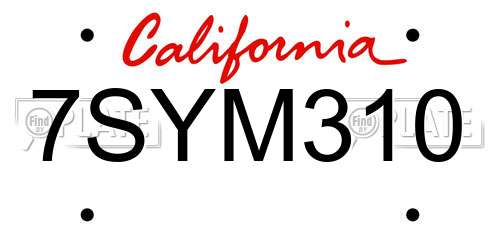 7SYM310 California License Plate