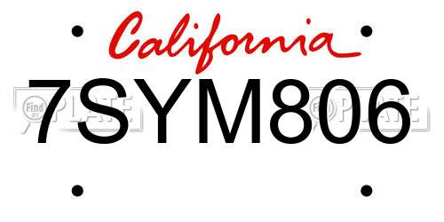7SYM806 California License Plate