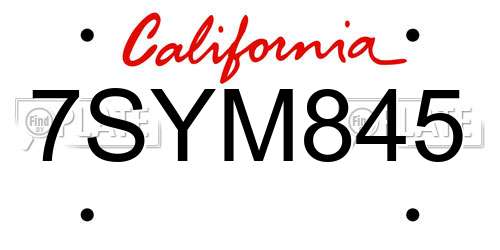 7SYM845 California License Plate