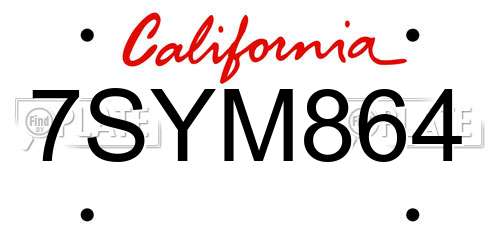 7SYM864 California License Plate