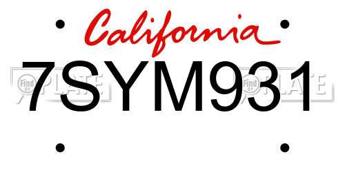 7SYM931 California License Plate
