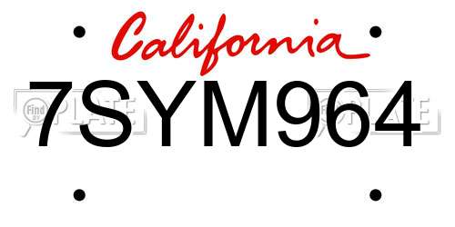 7SYM964 California License Plate