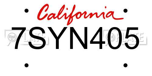 7SYN405 California License Plate