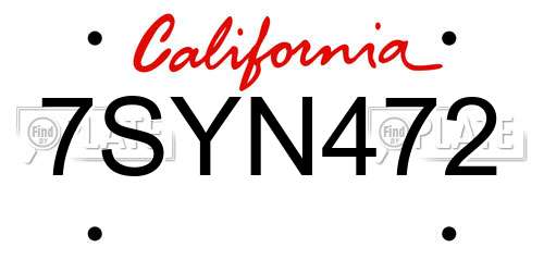 7SYN472 California License Plate