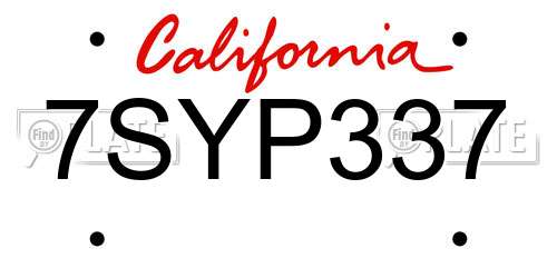 7SYP337 California License Plate