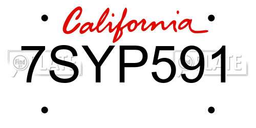 7SYP591 California License Plate