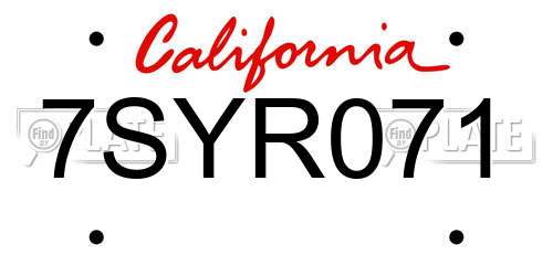 7SYR071 California License Plate