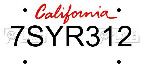7SYR312 California License Plate