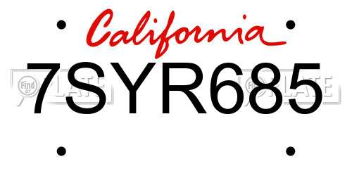 7SYR685 California License Plate