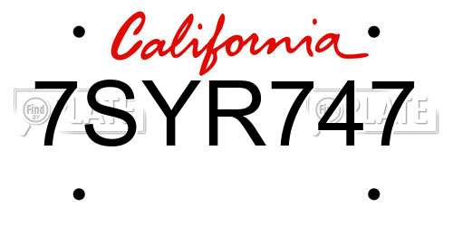 7SYR747 California License Plate