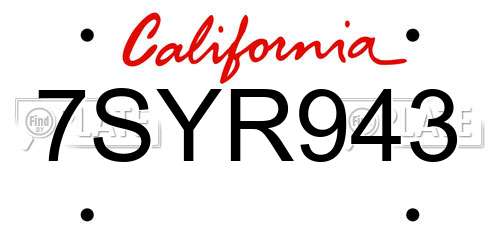 7SYR943 California License Plate