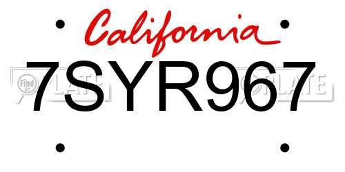 7SYR967 California License Plate