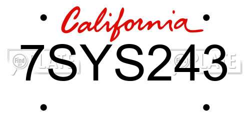 7SYS243 California License Plate
