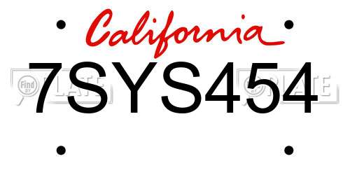 7SYS454 California License Plate