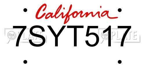 7SYT517 California License Plate
