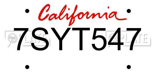 7SYT547 California License Plate