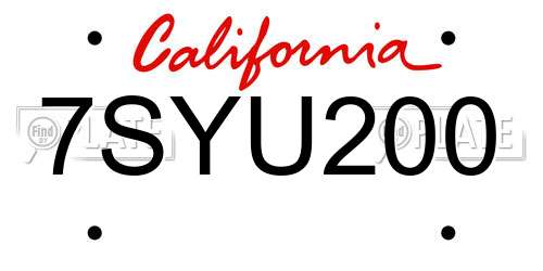 7SYU200 California License Plate