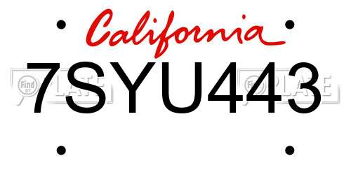 7SYU443 California License Plate