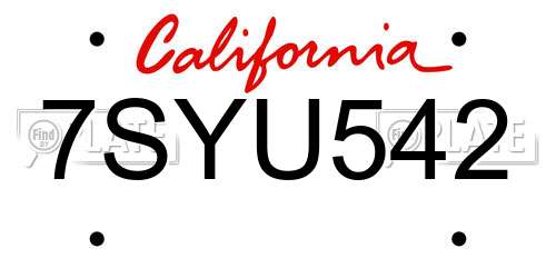7SYU542 California License Plate
