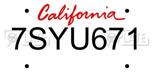 7SYU671 California License Plate