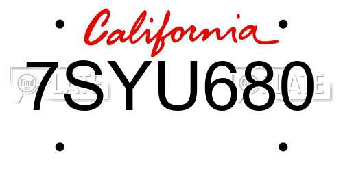 7SYU680 California License Plate